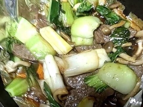 野菜と肉のプライパン炒め